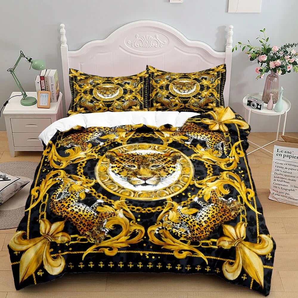 Dark Gold Theme Duvet Cover Set 3D Print Polyester Comforter Cover King