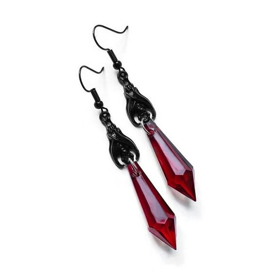 Dark Goth Black Bat Acrylic Crystal Column Drop Earrings For Women Gothic Halloween Cospaly Personality Jewelry Accessories