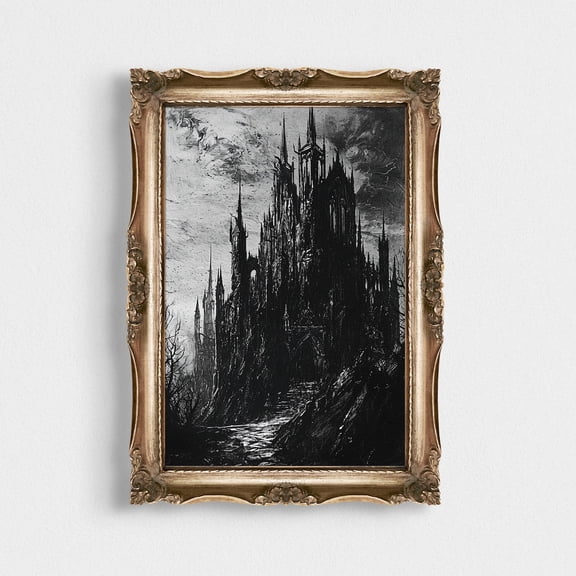 Dark Goth Castle, Unique Vintage, Art Poster, Gothic Home Decor, Dark Academia, Black And White Wall Art, 12x18 UNFRAMED