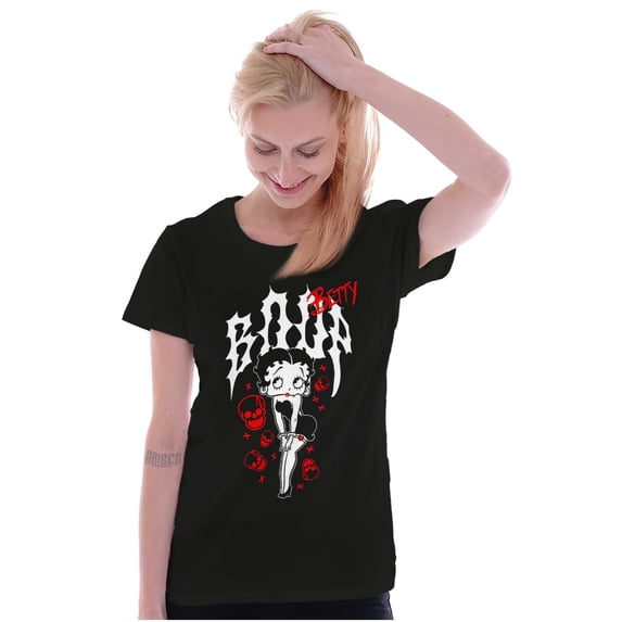 Dark Goth Metal Betty Boop Skulls Womens Fitted Plus Size Graphic Tee Brisco Brands 2X