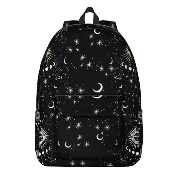 Dark Goth Moon and Star Backpack, Durable School Bag with Mystical Celestial Sky and Lunar Constellation Print