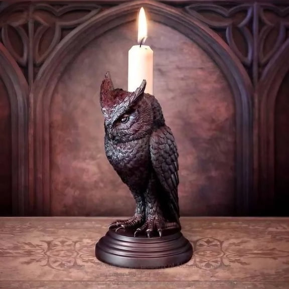 Dark Gothic Candlestick Raven/Owl Halloween Candle Stick Holder, Gothic Statue Figurine Holder Holder Stand, Gothic Home Decor Accessory (Owl) - A