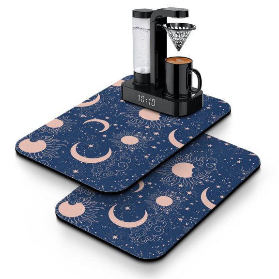 Dark Gothic Coffee Mat, Absorbent Dish Drying Pad with Lunar & Eclipse Patterns, Leak-Proof Non-Slip Kitchen Counter Mat for Coffee Station Protection