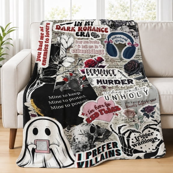 Dark Gothic Collage Fleece Throw Blanket, Soft 280 Gsm Polyester, Gothic Decor for Couch Sofa Bed