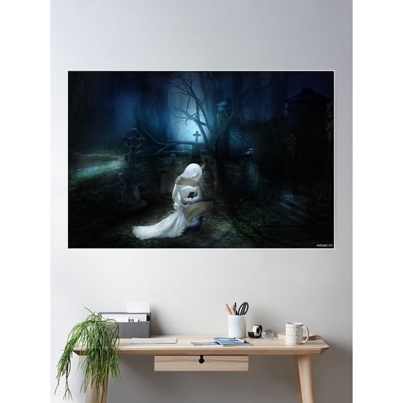 Dark Gothic Ghost Moonlight Poster Wall Art, Modern Wall Decor For Living Room Bedroom, 8x12 UNFRAMED