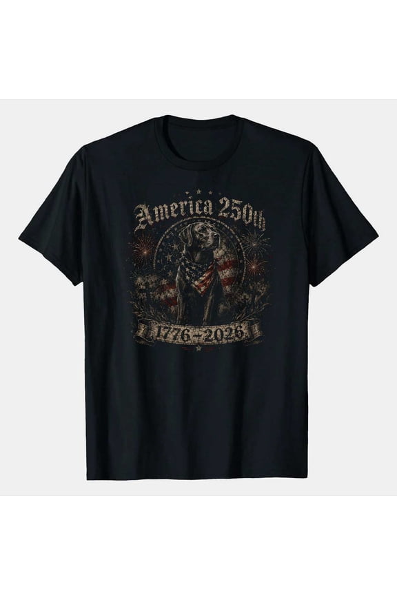 Dark Gothic Grunge Labrador Retriever Patriotic Memorial America 250th 1776-2026 Vintage Distressed Dog T-Shirt
