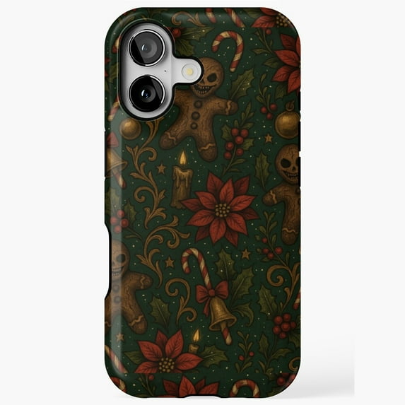 Dark Gothic Holiday Gingerbread Candy Pattern Phone Case 17 16 15 14 13 12 11 Pro Max