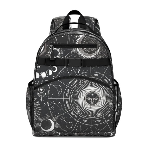 Dark Gothic Map Backpack - Waterproof & Adjustable Book Bag for Teens, Celestial Cosmic Design