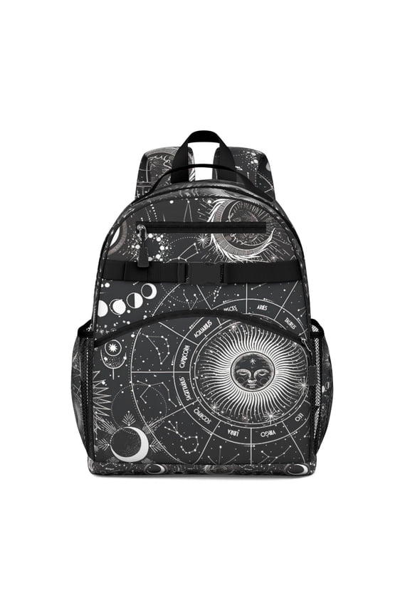 Dark Gothic Map Backpack - Waterproof & Adjustable Book Bag for Teens, Celestial Cosmic Design