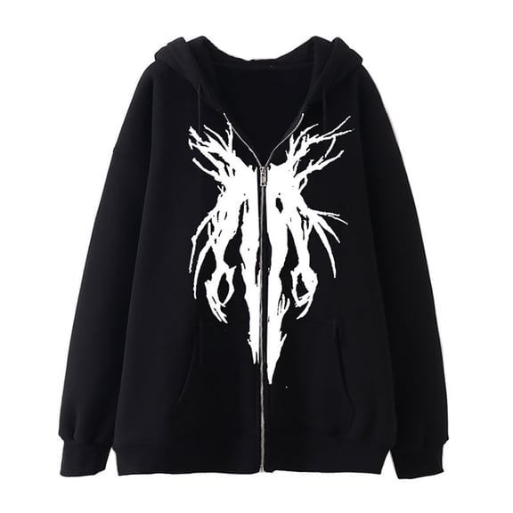 Dark Gothic Men Women Zipper Up Hoodies for Jacket Punk Printed Oversized Sweatshirt Loose Outwear Coat