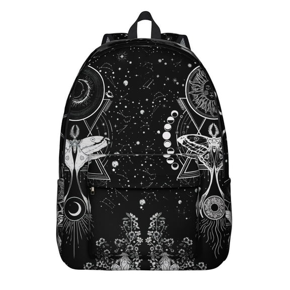 Dark Gothic Moon Backpack, Waterproof School Bag Featuring Mystical Night Sky and Astronomical Pattern