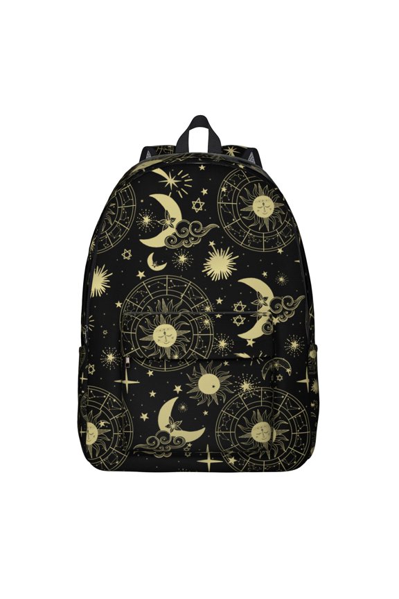 Dark Gothic Moon Backpack, Waterproof School Bag Featuring Mystical Night Sky and Astronomical Pattern