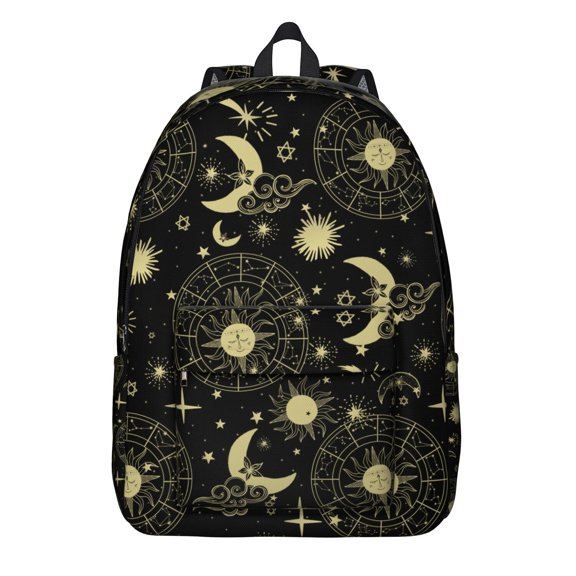 Dark Gothic Moon Backpack, Waterproof School Bag Featuring Mystical Night Sky and Astronomical Pattern
