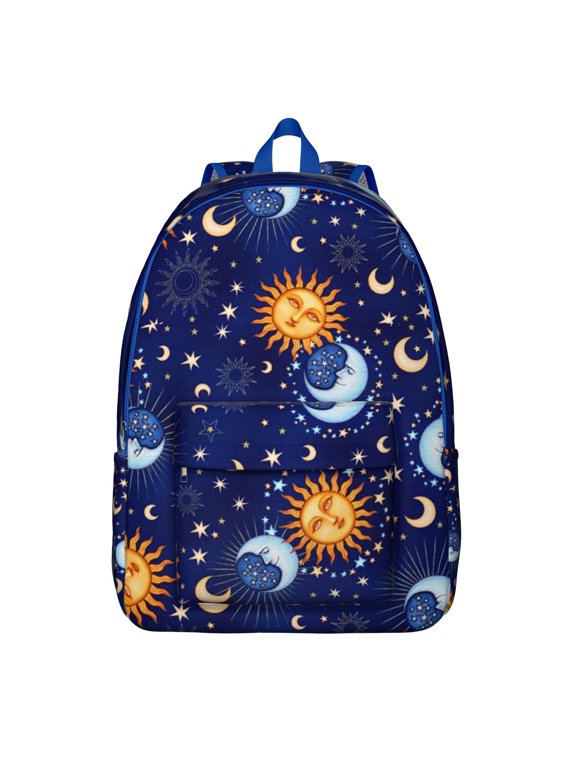 Dark Gothic Moon Backpack, Waterproof School Bag Featuring Mystical Night Sky and Astronomical Pattern