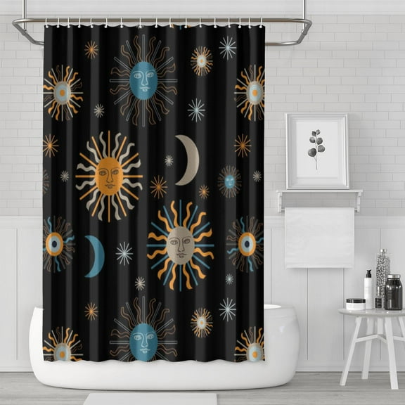 Dark Gothic Moon Sun Starry Shower Curtain for Bathroom, Celestial Cosmic Waterproof Fabric with Mystical Astral Sky Patterns, Machine Washable with Hooks, Ideal for Home or RV Use