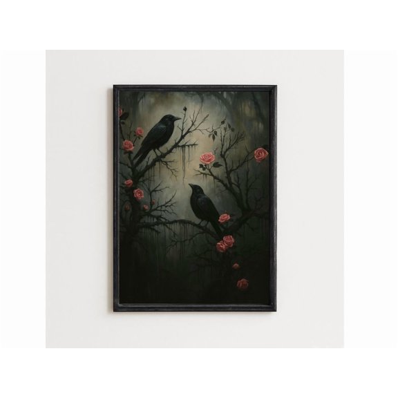 Dark Gothic Raven And Roses Wall Art | Crow | Gothic Decor Unframed Paper Print