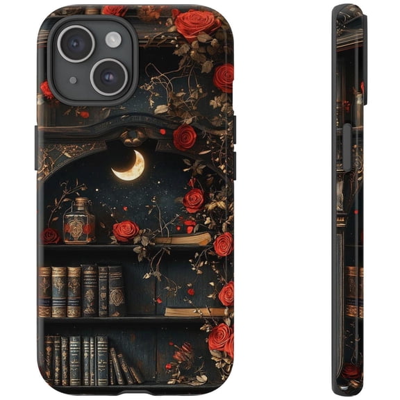 Dark Gothic Rose Floral Book Aesthetic Dark Academia Reading Witchy Vine iPhone 11 12 13 14 15 16 17 Pro Max Case