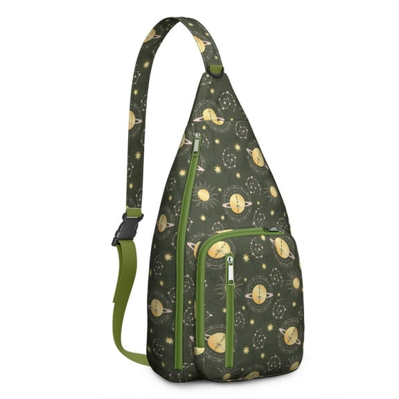 Dark Gothic Shoulder Bag - Golden Cosmic Star Pattern, Witchy Spiritual Aesthetic, Waterproof Sling Bag for Men