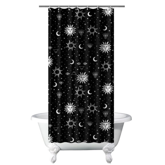 Dark Gothic Shower Curtain Celestial Sky Constellation Lunar Eclipse Design, Waterproof Steampunk Night Star Bathroom Curtain with Hooks, Mystical Astral Cosmic Art for Rental Units