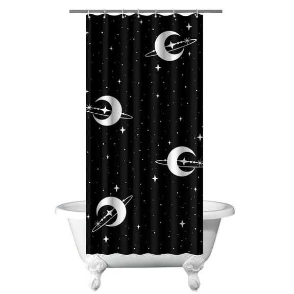 Dark Gothic Shower Curtain Celestial Sky Constellation Lunar Eclipse Design, Waterproof Steampunk Night Star Bathroom Curtain with Hooks, Mystical Astral Cosmic Art for Rental Units