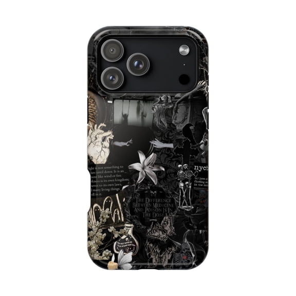 Dark Gothic Skeleton Rose Tough Case for iPhone 18 Pro & 18 Pro Max, Moody Grunge Collage Protection
