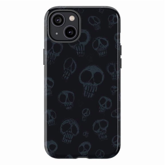 Dark Gothic Skull Pattern iPhone Case, Black Aesthetic Halloween Protective Cover, Spooky Skull Print Phone Case for iPhone 16 15 14 13 12 11 Pro Max Plus Mini