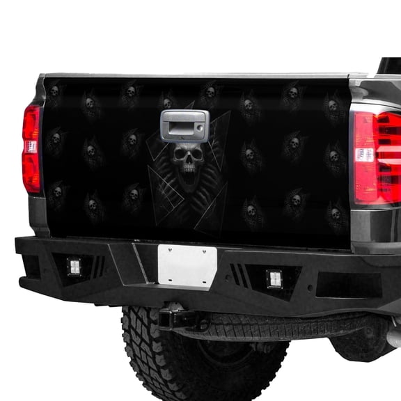 Dark Gothic Skull Tailgate Wrap, Dark Horror Tailgate Vinyl Wrap, Horror Art Tailgate Sticker