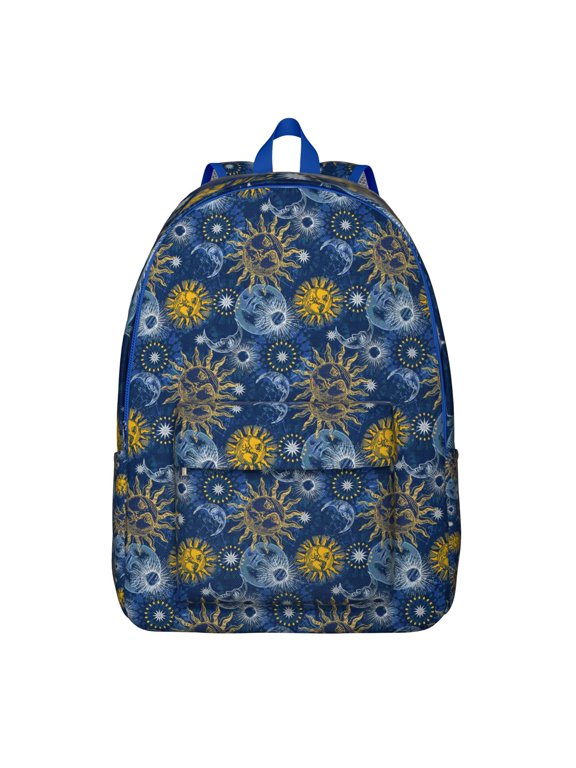 Dark Gothic Star Backpack, Durable School Bag with Solar Eclipse, Moon, and Cosmic Elements Pattern