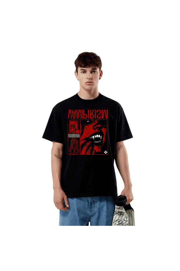 Dark Gothic Vampire Emo Grunge Streetwear Red Accents Unisex T-Shirt V14608, up to Size 5XL