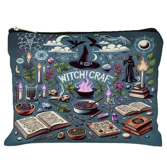 Dark Gothic Witchy Makeup Cosmetic Bag For Women, Dark Academia Whimsical Goth Forest Castle Boho, Portable Small Zipper Toiletry Makeup Pouch