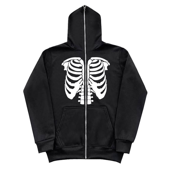 Dark Gothic Zip Hoodies for Men Y2K Graphic Hooded Sweatshirt Long Sleeve Streetwear Tops White XXXL