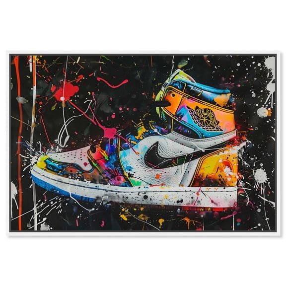 Dark Graffiti Sneaker Canvas Print Sneaker Wall Art by Notoriart, White Frame, 54 x 36