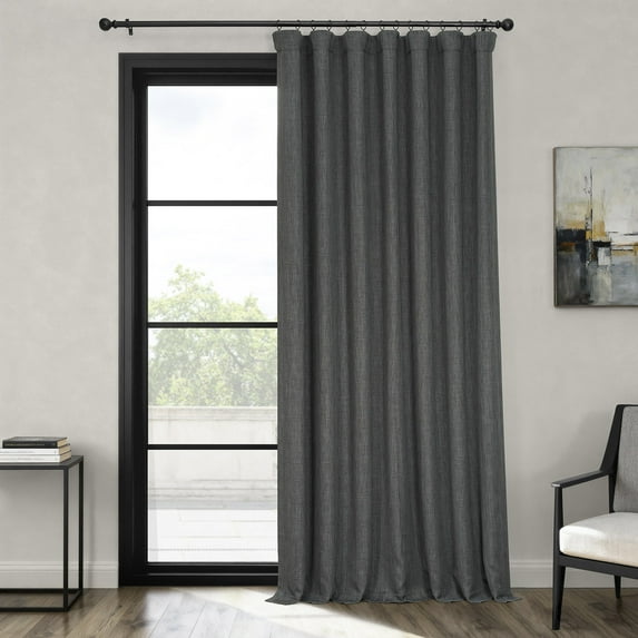 Dark Gravel Faux Linen Extra Wide Room Darkening Curtain (1 Panel), Dark Gravel, 100W X 96L