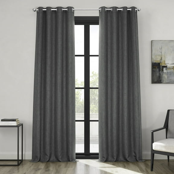 Dark Gravel Faux Linen Grommet Room Darkening Curtain (1 Panel), Dark Gravel, 50W X 96L