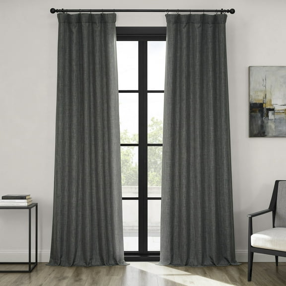 Dark Gravel Faux Linen Room Darkening Curtain (1 Panel), Dark Gravel, 50W X 120L
