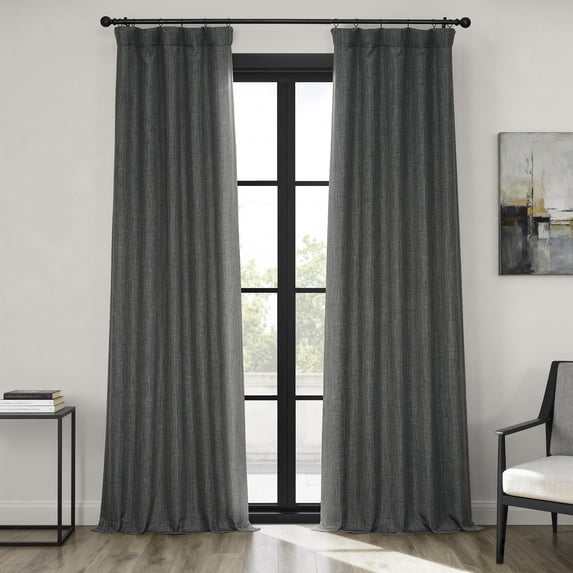 Dark Gravel Faux Linen Room Darkening Curtain (1 Panel), Dark Gravel, 50W X 96L