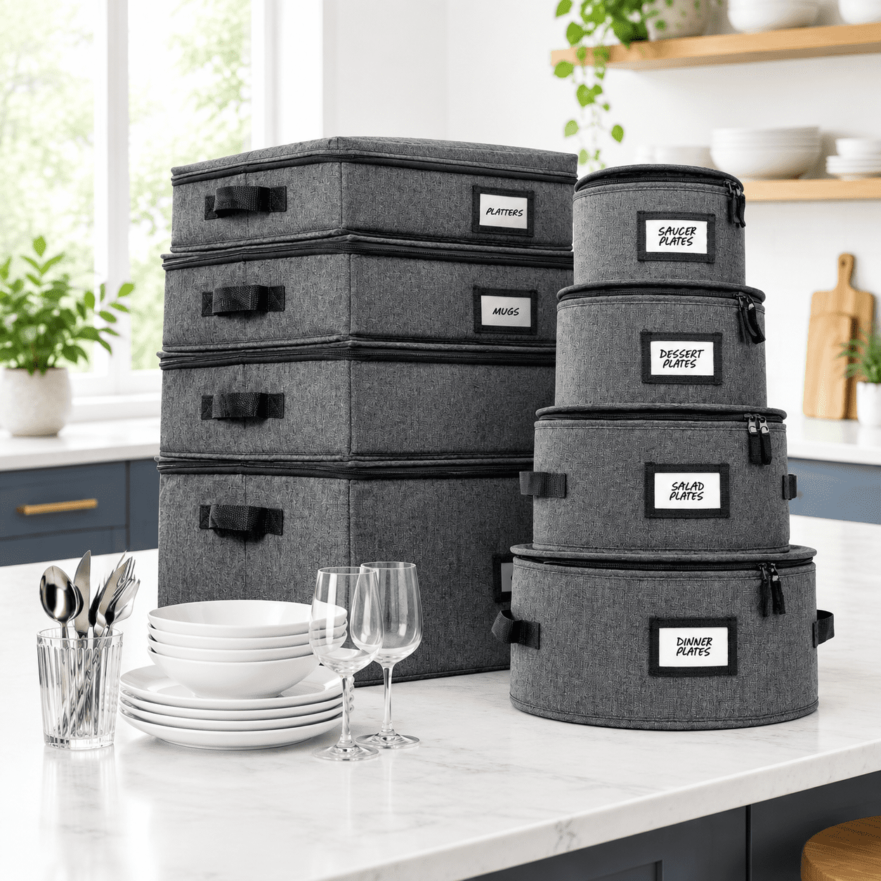 Dark Gray 1. Full Storage Set - 8 Piece Dinnerware Storage Chest ...