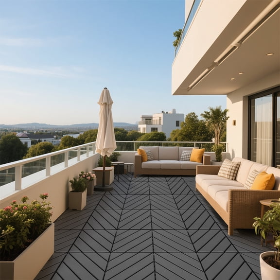 Dark Gray 1212 Inch Interlocking Plastic Decking Tiles 44Pack Waterproof AllWeather Patio Pool Backyard Flooring Tiles