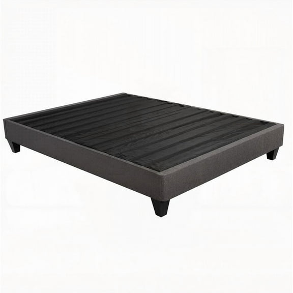 Cal King Upholstered Platform Bed Base, 14 in. with Dark Gray Fabric and Headboard Kit