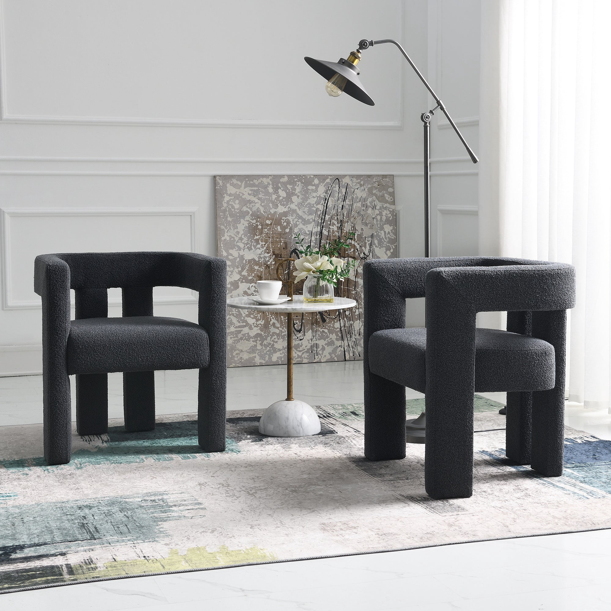 24" W Boucle Upholstered Armchairs Set of 2, Open-Back Accent Chairs ...