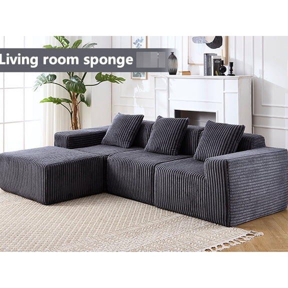 Dark Gray 3-Seat Fabric Modular Sectional Sofa with Deep Seats / Comfortable and Flexible for Living Room, Bedroom, and More
