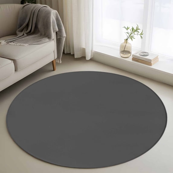 Dark Gray 3FT Round Area Rugs for Living Room Solid Color Ultra-Thin Non-Slip Round Rugs Machine Washable Low Pile Circle Carpet for Bedroom Kitchen Nursery