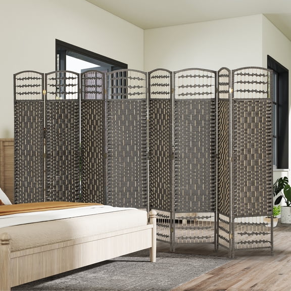 Dark Gray 4-Panel Folding Privacy Screen, 126" W x 67" H, Natural Paper Fiber & Solid Poplar Wood Frame, Ideal for Room Division & Personal Space