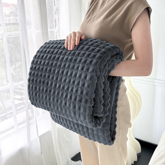 Dark Gray 40x28 Inch Fleece Throw Blanket - Soft Warm Cozy Flannel Couch Blanket - Microfiber Polyester Decorative Striped Blanket