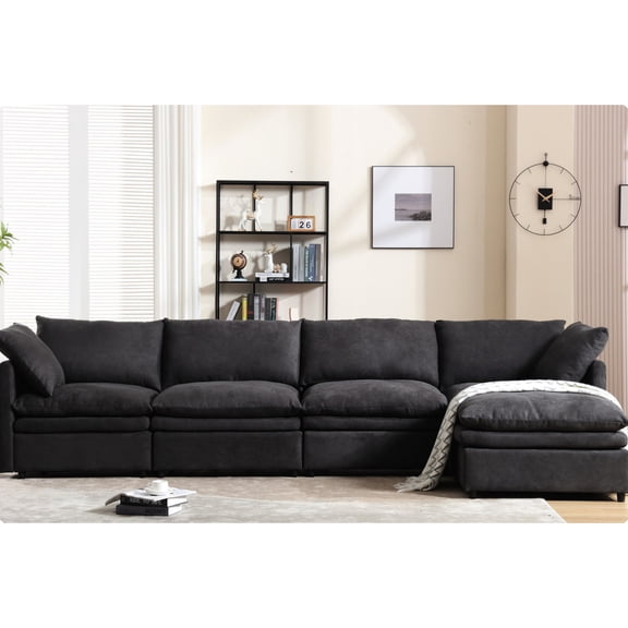 Dark Gray 5-seat Sleeper Sofa with Double Cushion Design / Comfortable Sleeping and Seating Space