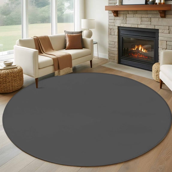Dark Gray 5FT Round Area Rugs for Living Room Solid Color Ultra-Thin Non-Slip Round Rugs Machine Washable Low Pile Circle Carpet for Bedroom Kitchen Nursery