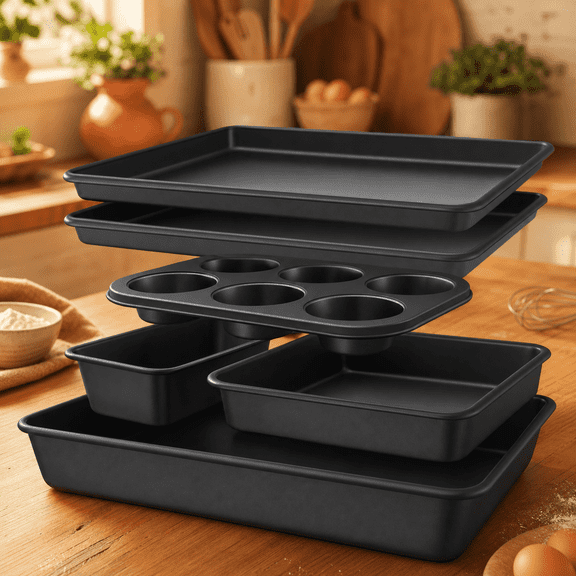 Dark Gray 6-Piece Carbon Steel Nonstick Bakeware Set for Cooking and Baking