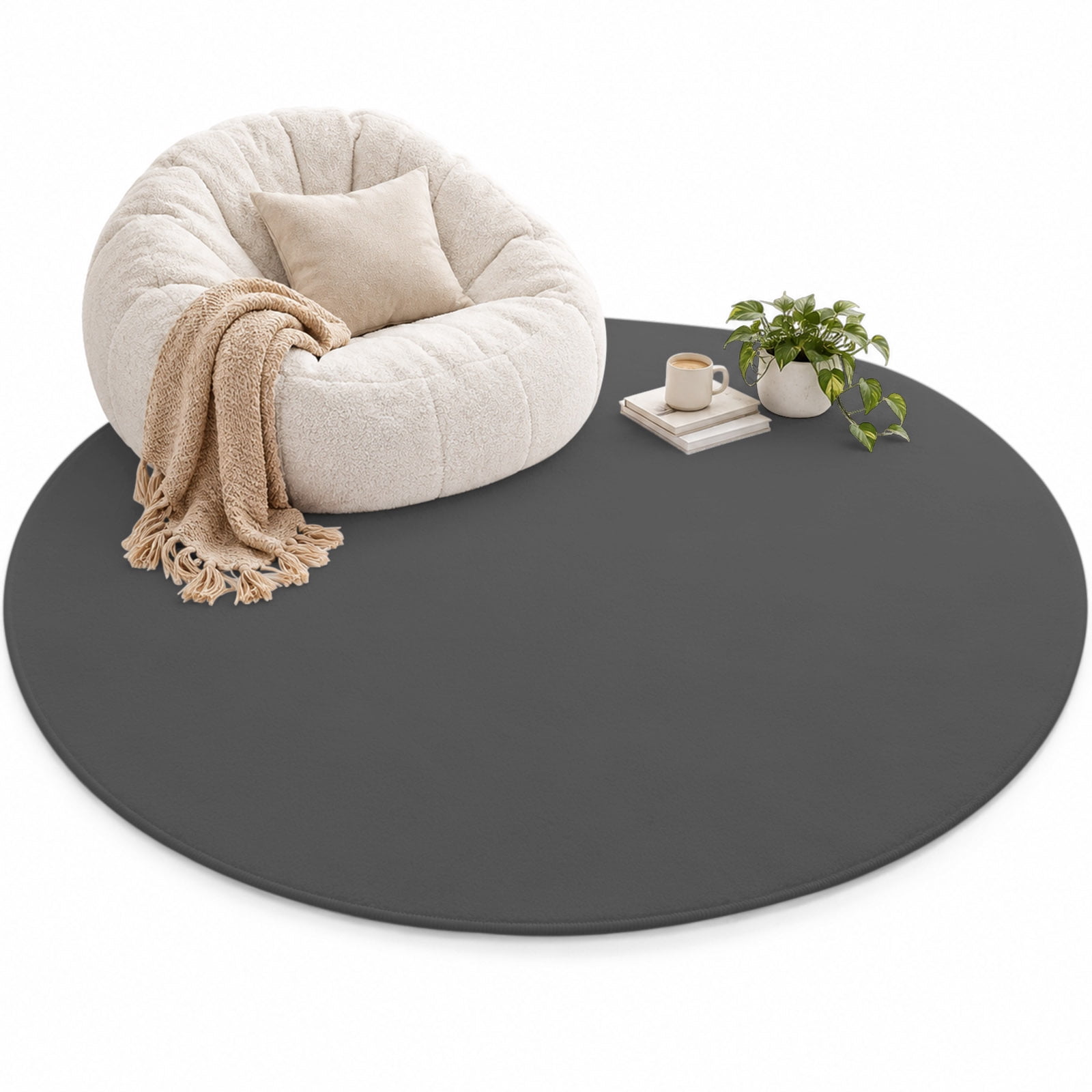 Dark Gray Area Rug 5', Solid Color Soft Mat Non-Slip Silicone Backing ...