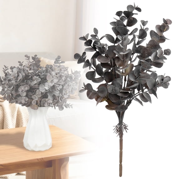 Dark Gray Artificial Eucalyptus Stems, Real‑Touch Faux Eucalyptus Branches, 14.96 Inch Fake Eucalyptus Greenery Picks, Rustic Vase Filler for Modern Home Table Arrangement