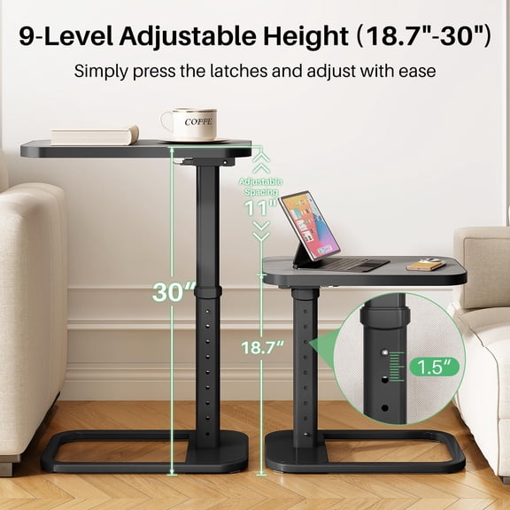 Dark Gray Auto-locking TV Tray Table with 90° Flip-over Design